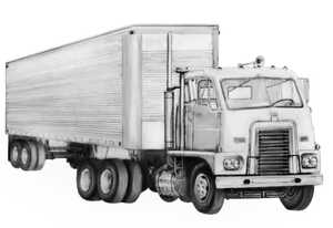 pencil drawing of 18 wheel truck and trailer.