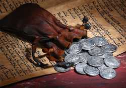 30 pieces of silver.Shekels on 350 year old Hebrew Manuscript.Judas Iscariot betrayal of Jesus for 30 pieces of Silver.